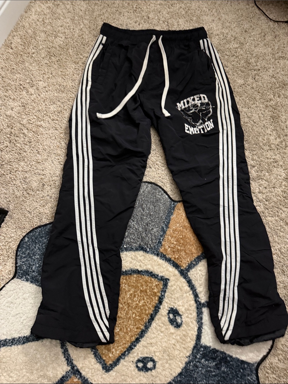 Black Kids Athletic Track Pants with White Stripes